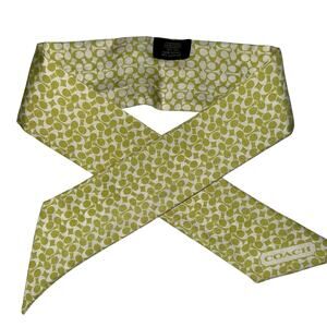 Coach Signature Print Green & White Silk Skinny Ascot Scarf